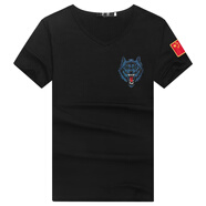 軍衣正品軍官服夏裝短袖定印logo廣告衫T恤個(gè)性來(lái)圖做團(tuán)體工作 T37 黑色V領(lǐng)藍(lán)狼 L (95-110斤)