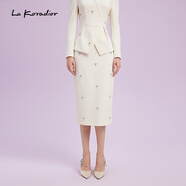 拉珂蒂（La Koradior）商場(chǎng)同款2024奢雅釘珠半身裙高腰氣質(zhì)包臀裙女 白色 M