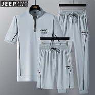 JEEP SPIRIT吉普兩件套三件套冰絲短袖T恤男季新款褲子男運動(dòng)套裝男休閑套裝 2868灰色三件套 XL