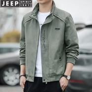 JEEP SPIRIT吉普夾克男士外套秋冬季新款加絨加厚中青年春秋上衣服時(shí)尚休服裝 軍綠（常規(guī)） XL （125斤-140斤）