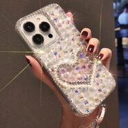 適用于蘋果13/14/15系列手機殼iPhone15Pro新款水滴水晶手鏈愛心手腕掛鏈?zhǔn)謾C掛繩全包 愛心水滴水晶邊鉆單殼 蘋果13