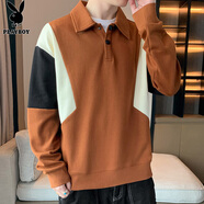 花花公子（PLAYBOY） 長(cháng)袖t恤男士套頭2024春季打底衫時(shí)尚青年休閑polo領(lǐng)上衣體恤服 卡其 Q-KPHH3032 M