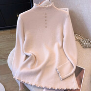 Lauaird300斤大碼女裝加絨加厚冬季半高領(lǐng)打底衫胖mm內搭洋氣上衣保暖T恤 杏色 3XL 建議180-210斤