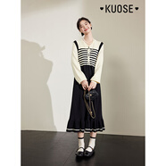 闊色（kuose）黑色小香風(fēng)針織長(zhǎng)袖連衣裙女秋冬季穿搭新款毛衣裙長(zhǎng)裙子 黑色8004 S