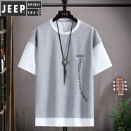 JEEP SPIRIT夏季冰絲青少年短袖t恤男高中初中學(xué)生寬松運(yùn)動套裝帥氣一套衣服 灰色(單件上衣) M 100斤以下