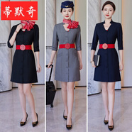 蒂默奇東航空姐制服東方航空連衣七分袖空乘航空高鐵職業(yè)服裝乘務(wù)員工作 需要帽子聯(lián)系客服（帽子66） XL