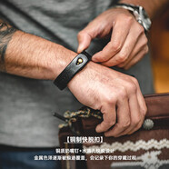 馬登福叔 美式復(fù)古925純銀簡約長款項鏈男女阿美咔嘰潮流百搭工裝吊墜配飾 植鞣牛皮燙金手環(huán)（黑色）