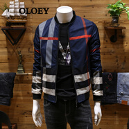 OLOEY 香港潮牌飛行員夾克男春秋新款修身經(jīng)典格子潮流百搭男士外套 18066藍(lán)色 2XL