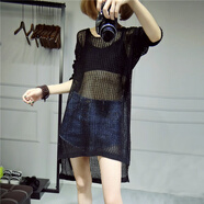 予瑾 鏤空針織衫女套頭夏罩衫長(cháng)款裝破洞外搭中薄外套上衣裝寬松毛衣 平擺長(cháng)網(wǎng)衫  黑色 L 100-120斤