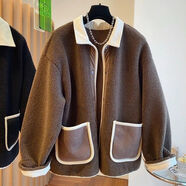 俞兆林（YUZHAOLIN）羊羔毛外套女2025秋冬新款韓版寬松顯瘦加厚保暖拼接毛毛外套女 咖色 3XL 建議145-160斤