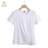 酷梵?。↘UFANXI）春夏裝新款圓領歐洲站不規(guī)則不對稱下擺短袖T恤女棉質舒適 白色 S