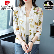 皮爾卡丹（pierre cardin）真絲印花棒球服薄款小外套女夏季短款夾克衫防曬桑蠶絲上衣針織 船 806 XL