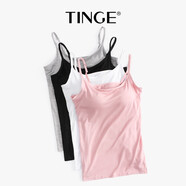 TINGE 吊帶背心女帶胸墊純色打底內(nèi)衣文胸一體式無鋼圈背心睡衣 淺灰色 XL 170