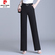 皮爾卡丹（pierre cardin）牛奶絲闊腿褲女夏季高腰垂感2024新款冰絲休閑直筒寬松微喇長褲薄 322黑色 26/S80-94斤