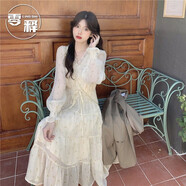 零釋（LINGSHI）2025新款a字連衣裙秋裝純欲風(fēng)法式寬松春秋裙子女裝氣質(zhì)顯瘦長(zhǎng)裙 杏色【碎花款】 S 建議95斤內(nèi)