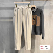 佐優(yōu)品褲子男夏季直筒修身高級感西裝褲休閑長褲百搭九分毛呢小西褲 M20杏色長褲春秋款 M 建議100-115斤
