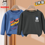 巴布豆男童長(cháng)袖t恤春秋季新款兒童圓領(lǐng)全棉打底衫寬松薄款卡通寶寶衣服 牛仔藍 彩線(xiàn)巴布+灰 嘟嘴巴布X 110