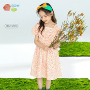貝貝怡【官方發(fā)售】連衣裙女童短袖夏季2022新品浪漫夏日小碎花連衣裙 橘色 4歲/身高110cm