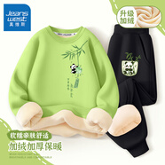 真維斯女童加絨套裝兒童秋冬衛(wèi)衣衛(wèi)褲兩件套女孩時(shí)尚冬裝中大童保暖 果綠 風(fēng)鈴熊貓綠+黑 口袋熊貓X 90