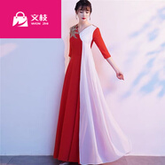 蘭伶坊大合唱團演出服女詩(shī)歌朗誦長(cháng)裙紅歌比賽宴會(huì )主持人氣質(zhì)晚禮服 紅白17號 L