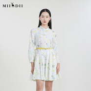 謎底花色連衣裙長(cháng)袖女春新款小清新立領(lǐng)碎花連衣裙231ML0109 明黃花 L