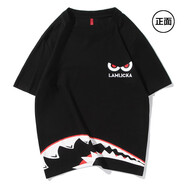 天龍致尊Denon supreme 短袖T恤男女潮牌2021夏季鯊魚印花短袖刺繡字母圓領(lǐng)T恤衫 1822黑色 M