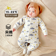 婧麒（JOYNCLEON）嬰兒衣服春秋冬夾棉寶寶連體衣純棉保暖新生兒衣服冬季外出哈衣 繁星云朵【夾棉款】 80
