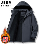 JEEP SPIRIT吉普棉服男冬季連帽韓版潮流外套男士加絨棉衣男裝 深灰 2XL 