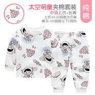小素材兒童內(nèi)衣套裝保暖嬰兒衣服新生兒夾棉秋衣秋褲寶寶睡衣冬裝春秋季 太空萌童夾層中領粉 110（4-5歲）