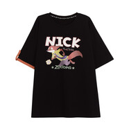 森女部落朱迪尼克原創(chuàng  )時(shí)尚設計感T恤情侶裝寬松上衣夏 黑色（單件） （單件） S