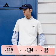 adidas情侶休閑純棉上衣圓領(lǐng)短袖T恤男女夏季阿迪達斯官方輕運動 米白 2XS