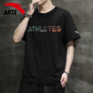 安踏（ANTA）短袖男裝寬松白色t恤春夏季新款半袖休閑圓領運動上衣男 -3基礎黑 L 175