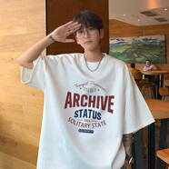 帝創(chuàng)者（DICHUANGZHE）短袖t恤男2024夏季薄款美式寬松大碼上衣痞帥潮流百搭五分袖男裝 白色 M