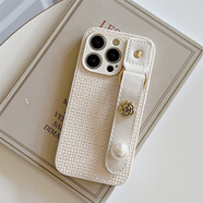 尹尚 適用iphone15promax手機殼蘋(píng)果1pro4小香風(fēng)山茶花13/12編織紋珍珠腕帶11硅膠13ProMax女款11精孔 米白編織紋+皮珍珠山茶花腕帶 iPhone 14Promax