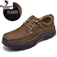 西域駱駝（VANCAMEL）頭層牛皮男鞋真皮加絨棉鞋戶外休閑登山鞋爸爸鞋旗艦 暗棕色加絨【6198】 42
