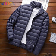 ACLOSMIL男士保暖冬季輕薄款絲棉棉服男短款休閑立領(lǐng)上衣爸爸男裝棉衣外套 藏青色立領(lǐng) 3XL 140-155斤
