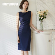 ROEYSHOUSE羅衣職場女裝無袖連衣裙夏新款簡約知性修身顯瘦裙子01790 深藍色 2XL