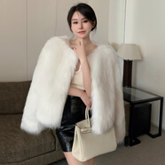 妹丫時尚新款2024百搭春秋冬仿毛皮草輕款毛毛外套女輕奢短款皮草大衣 白色 均碼