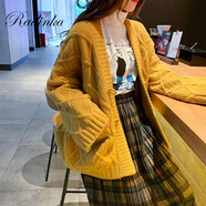 Radinka2024秋冬新款很仙的毛衣女蝙蝠袖中長(cháng)款顯瘦開(kāi)衫寬松外套YYS 黃色 S建議85-95斤