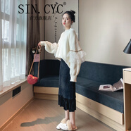 SIN.CYC女裝針織衫女中長(zhǎng)款慵懶風(fēng)寬松毛衣套頭加厚毛絨外穿秋冬 白色短版毛衣 均碼