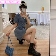 壹號鳳doggyqin連衣裙夏一體式2024新款收腰顯瘦短裙子 寶藍(lán)色 2XL (適合125-140斤)
