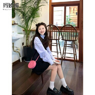 瑪嬌媚（Majiaomei）學(xué)院風(fēng)連衣裙女裝套裝2025春秋新款洋氣公主襯衫顯瘦背心連衣裙子 襯衣+裙子 S
