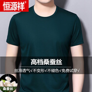 恒源祥（HYX）父親節(jié)禮物短袖t恤男2025年夏季桑蠶絲圓領(lǐng)半截袖中年純色體恤 綠色 2XL (180)