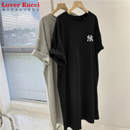 LOVER RUCCI夏季純棉短袖t恤裙女中長(zhǎng)款韓版寬松顯瘦過膝長(zhǎng)裙簡(jiǎn)約時(shí)尚連衣裙 黑色 2XL