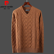 皮爾卡丹（pierre cardin）男士毛衣V領針織絨衫大碼純色休閑保暖打底套頭長袖毛衣 桔紅色 春秋38 薄款 L 90-110斤