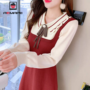 AEMAPE新年戰袍針織連衣裙女裝2025春秋冬季新款韓版時(shí)尚氣質(zhì)打底裙子女 MX-A202_紅色_歐韓品質(zhì) S _建議90-100斤