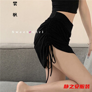 瑪菲萱包臀裙半身裙夏天純欲風(fēng)抽繩綁帶運動(dòng)短裙女秋高腰顯瘦彈力防走光 黑色 【綁帶半身裙】 M 165