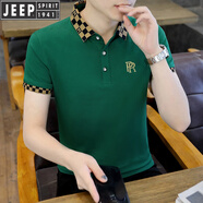 吉普（JEEP）POLO.衫男短袖t恤翻領(lǐng)男裝夏季潮流半袖純棉上衣2025夏季國際品牌 TX1108綠色 (95純棉) M (90-105斤)