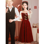 塞德勒（SAIDELE）敬酒服2025新款新娘小個(gè)子平時(shí)可穿新中式訂婚連衣裙回門(mén)晚禮服女 酒紅色B款 XS(建議75-85斤)