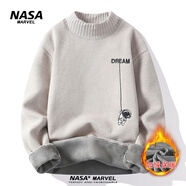 NASA MARVEL青少年圓領(lǐng)套頭針織衫男冬季加絨加厚毛衣男寬松保暖上衣休閑潮流 682013卡其色 M（建議90-110斤）